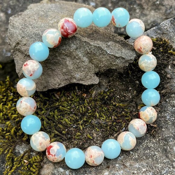 Artisan Jewelry - African Jasper Gemstone Stretch Bracelet | Handmade